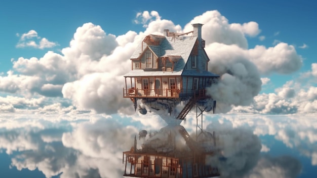Home floating on clouds Generative AI