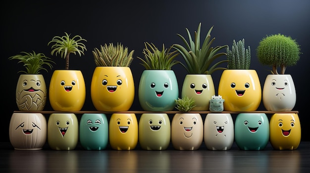 Foto home_gardening_pots_with_monsters_on_the_background