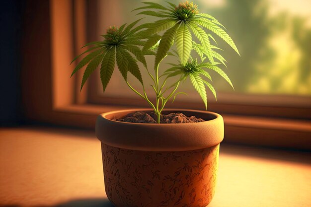 ポットで自家栽培の大麻の花