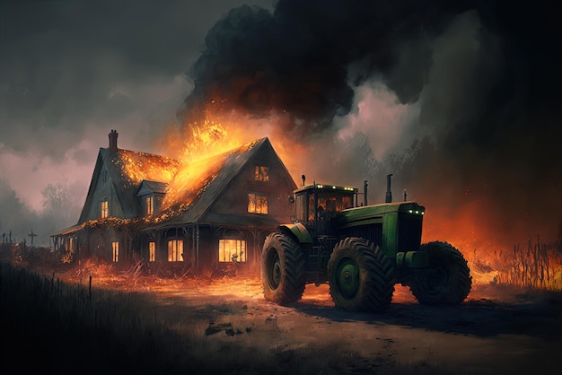 A home in the hamlet is on fire and a tractor is on the way to put it out