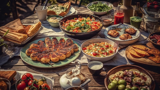 Домашний праздничный стол полон еды, созданной искусственным интеллектом