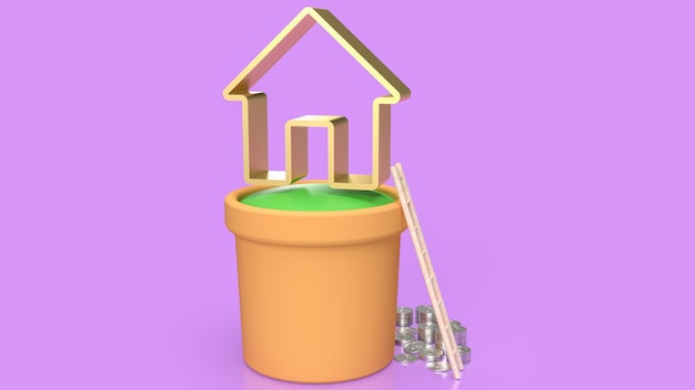 The home icon on plant for property or building business 3d rendering