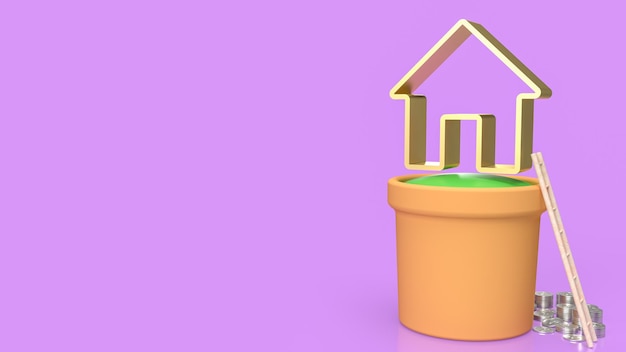 The home icon on plant for property or building business 3d rendering