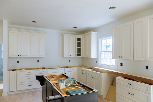 Photo home improvement kitchen view installed in a new kitchen cabinet