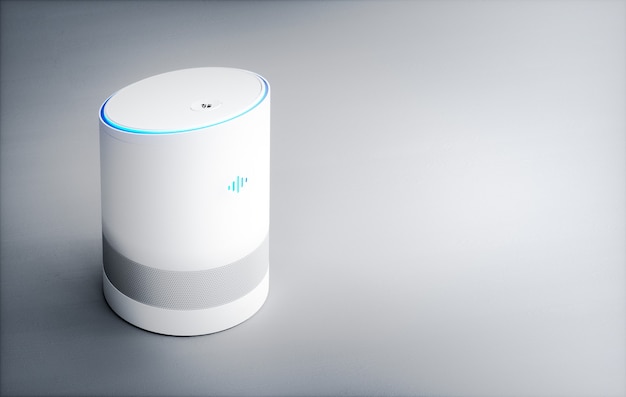 Assistente vocale intelligente per la casa. concetto di rendering 3d di tecnologia futuristica di riconoscimento vocale di intelligenza artificiale hi tech.