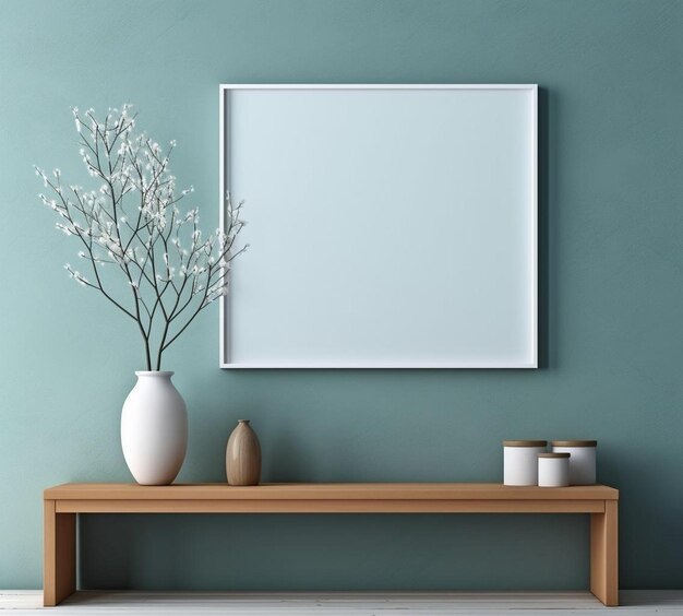 home interior blank poster mock up with frame on the wall