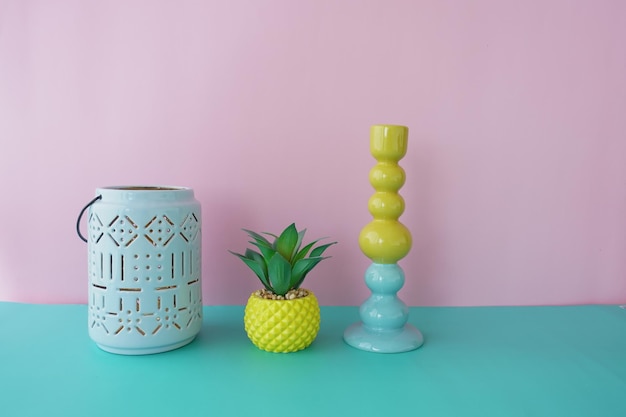 home interior decoration on color background