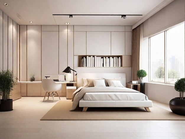 Home interior design in modern style with bed space background ai photo