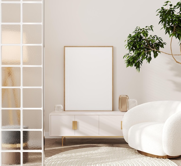 home interior mockup with armchair and decor in modern living room 3d render