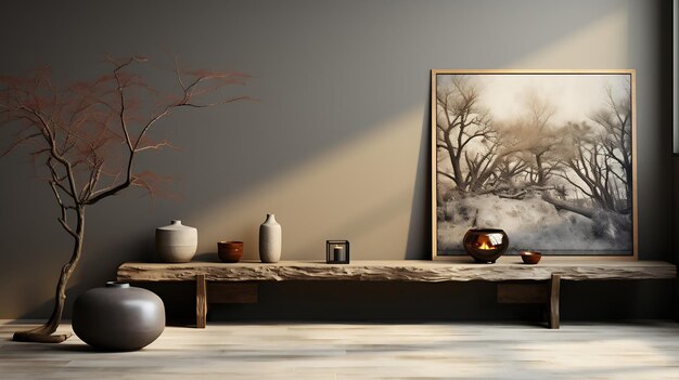 Home interior modern dark dining room interior gray empty wall mock up Generative AI