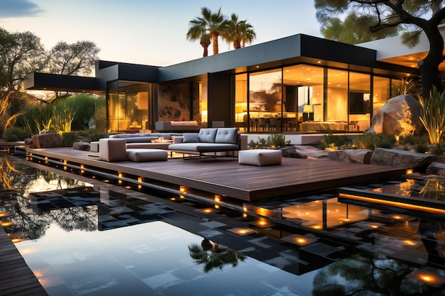 the home is decked out with large white tiles and wood