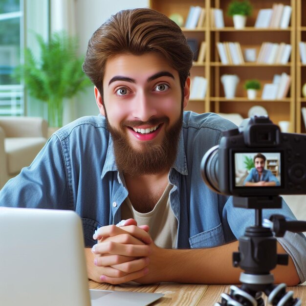 Foto home è l'immersione nel mondo di un creatore di contenuti che crea contenuti vlog indoor avvincenti