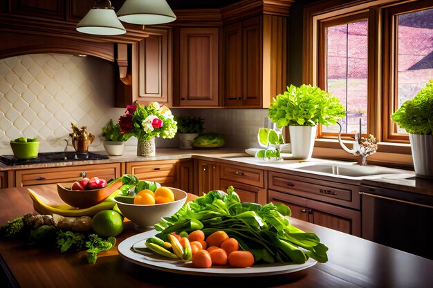 Foto interno della cucina con utensili da cucina ai generativa