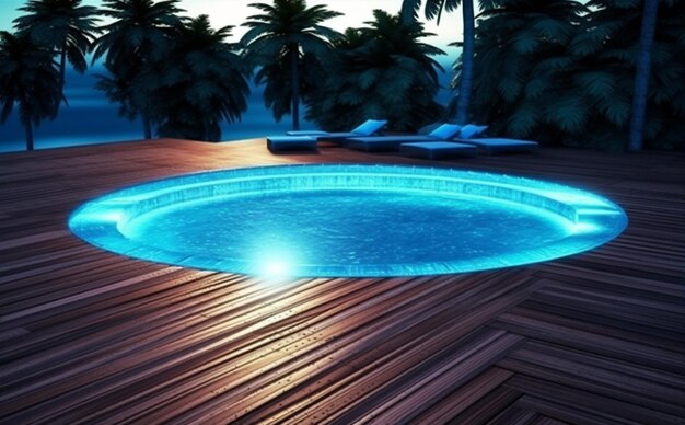 Photo home luxury summer water palm large blue pool swimming relaxation generative ai