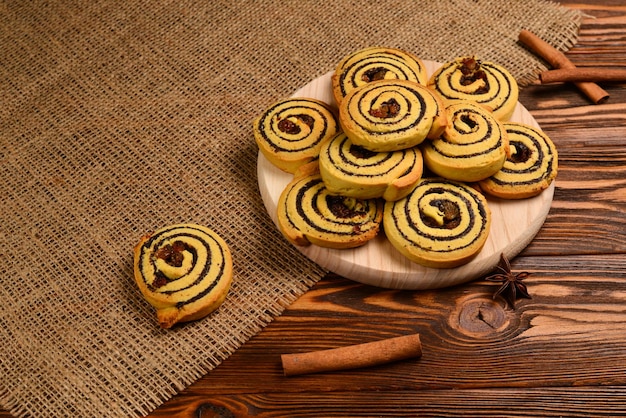 Home made baked cookies with raisins and poppy seeds Space for text or design