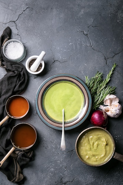 Home made broccoli and pea puree soup