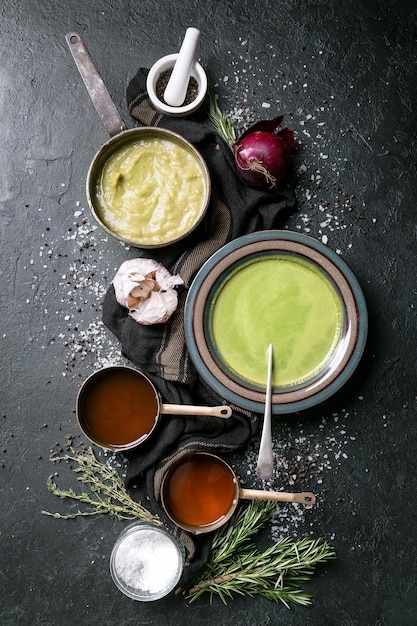 Home made broccoli and pea puree soup