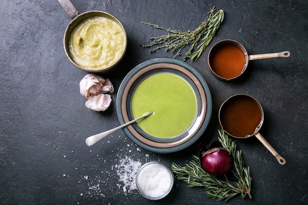 Home made broccoli and pea puree soup