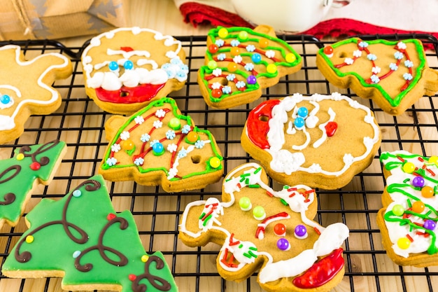 Home made Christmas cookies decorated with colorful icing.