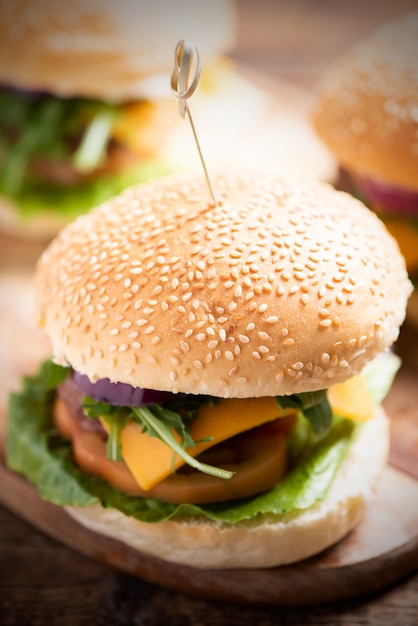 Home made Hamburger. Tasty big burger close up