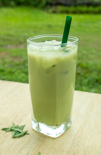 Home made Matcha iced green tea with milk, Latte Tea with Milk