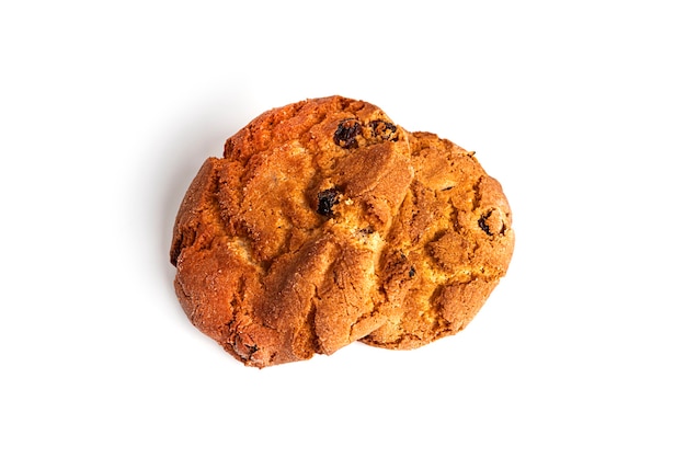 Home made oatmeal cookies isolated on white background. High quality photo