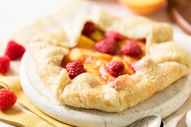 Home made peach galette with lcoal peaches.