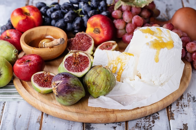 Home made ricotta cheese served with fresh fruits