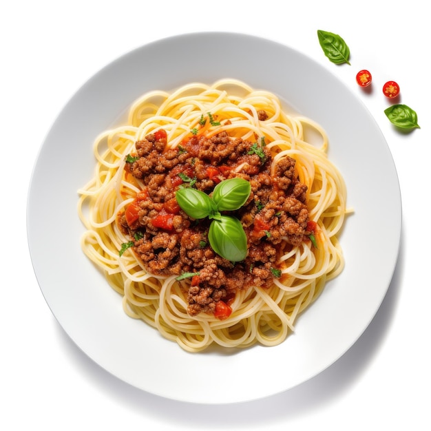 Home made Spaghetti Bolognese made with meat and pasta isolated Illustration AI Generative