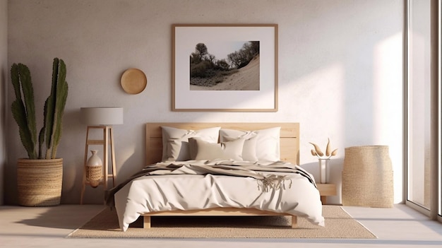 Домашний макет спальня в прибрежном стиле бохо интерьер фона