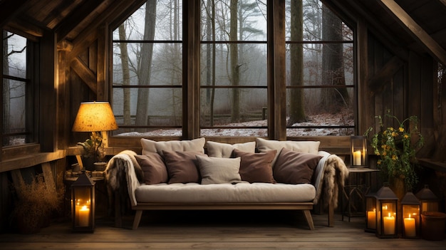 Home mockup cozy barn interior background