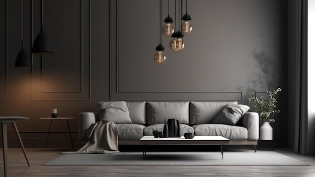 Home mockup modern grey interior with brown decoration Generative Ai