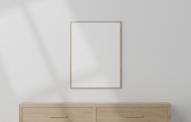 home modern wooden frame and cabinet mock up or blank close up on white wall background. frame mock