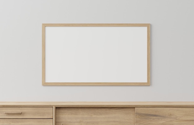 Photo home nordic or scandinavian modern style wooden frame and cabinet mock up or blank close up on white