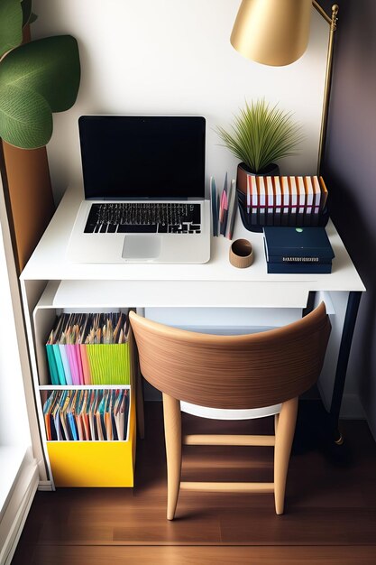 Foto scrivania da ufficio con materiale scolastico e libri sul posto di lavoro creativo