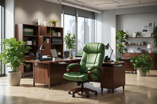 Home office interior concept design features a beautiful natural plant that creates a soothing