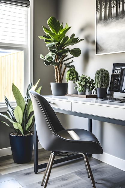 home office interior concept design features a beautiful natural plant that creates a soothing