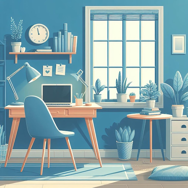 Premium Photo | Home office setup desk with laptop illustration