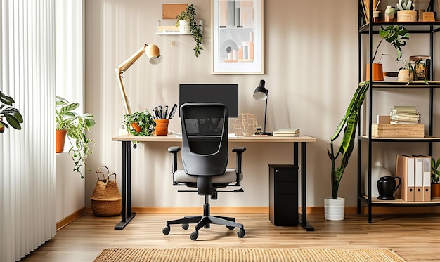 Photo home office setup with ergonomic furniture