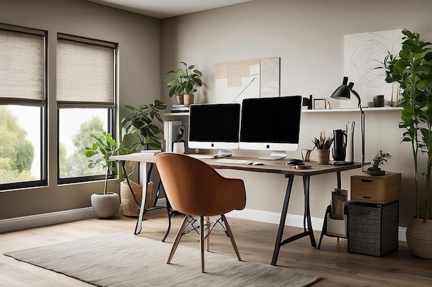 A home office with a desk and a computer on it ar c v