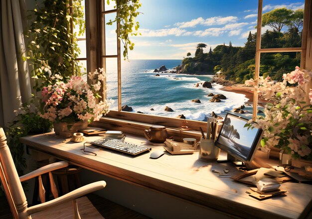 a home office with a large desk wooden chair and wooden wall