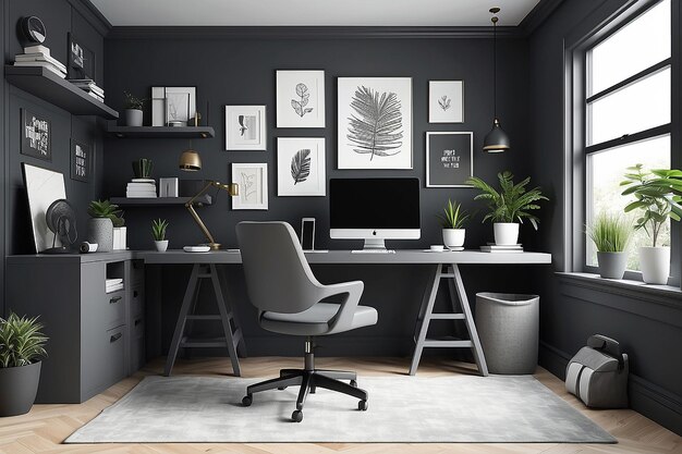 A home office with a monochromatic color scheme for a cohesive lookvector illustration in flat style