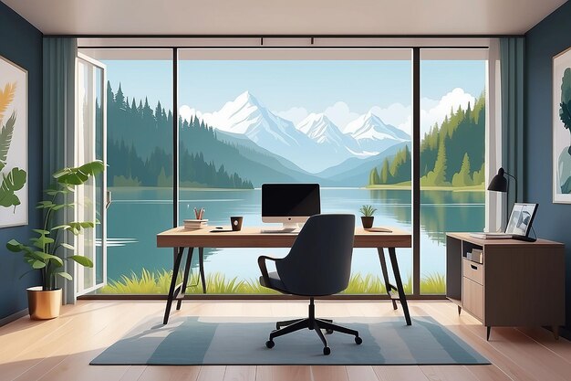 Photo home office with panoramic view