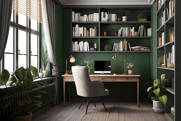 Photo home office with plants for a calming atmosphere