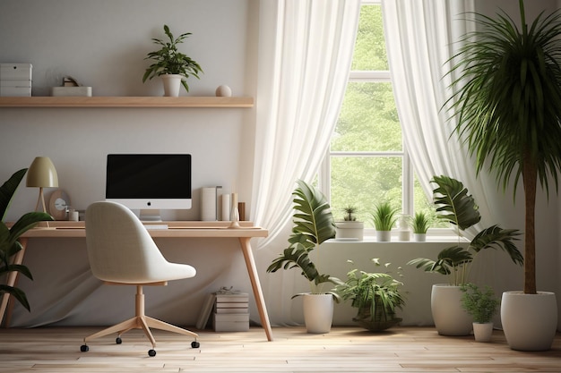 식물 과 자연 빛 을 가진 가정 사무실 xA