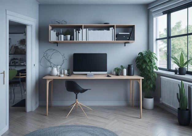 A home office with a shelf that says'home office'on it