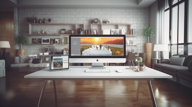 A home office with sofa and a desk