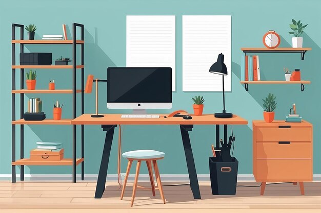 a home office with a standing desk and ergonomic setup
