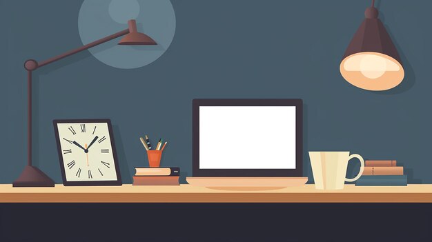 home office workspace concept blank screen laptop illustrator