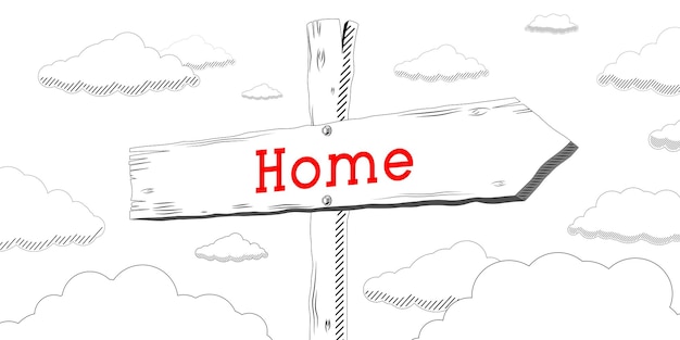 Home outline signpost with one arrow